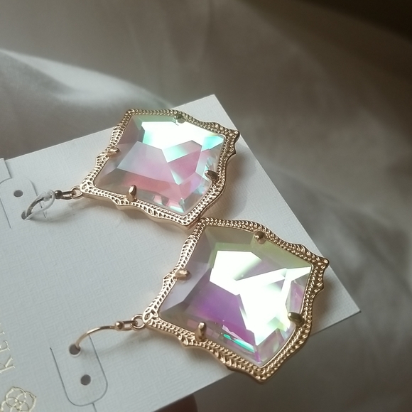 Kendra Scott Faceted Earrings 14K Rose Gold plated over brass . Pretty Dichroic - Picture 2 of 9
